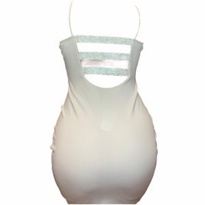 Sequenced back white v neck bodycon dress
